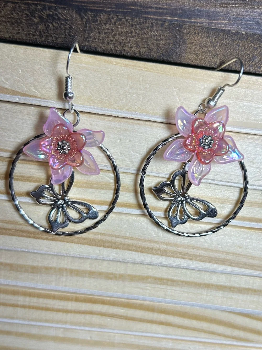 3/$25 Flower and Butterfly Hoop Drop Earrings